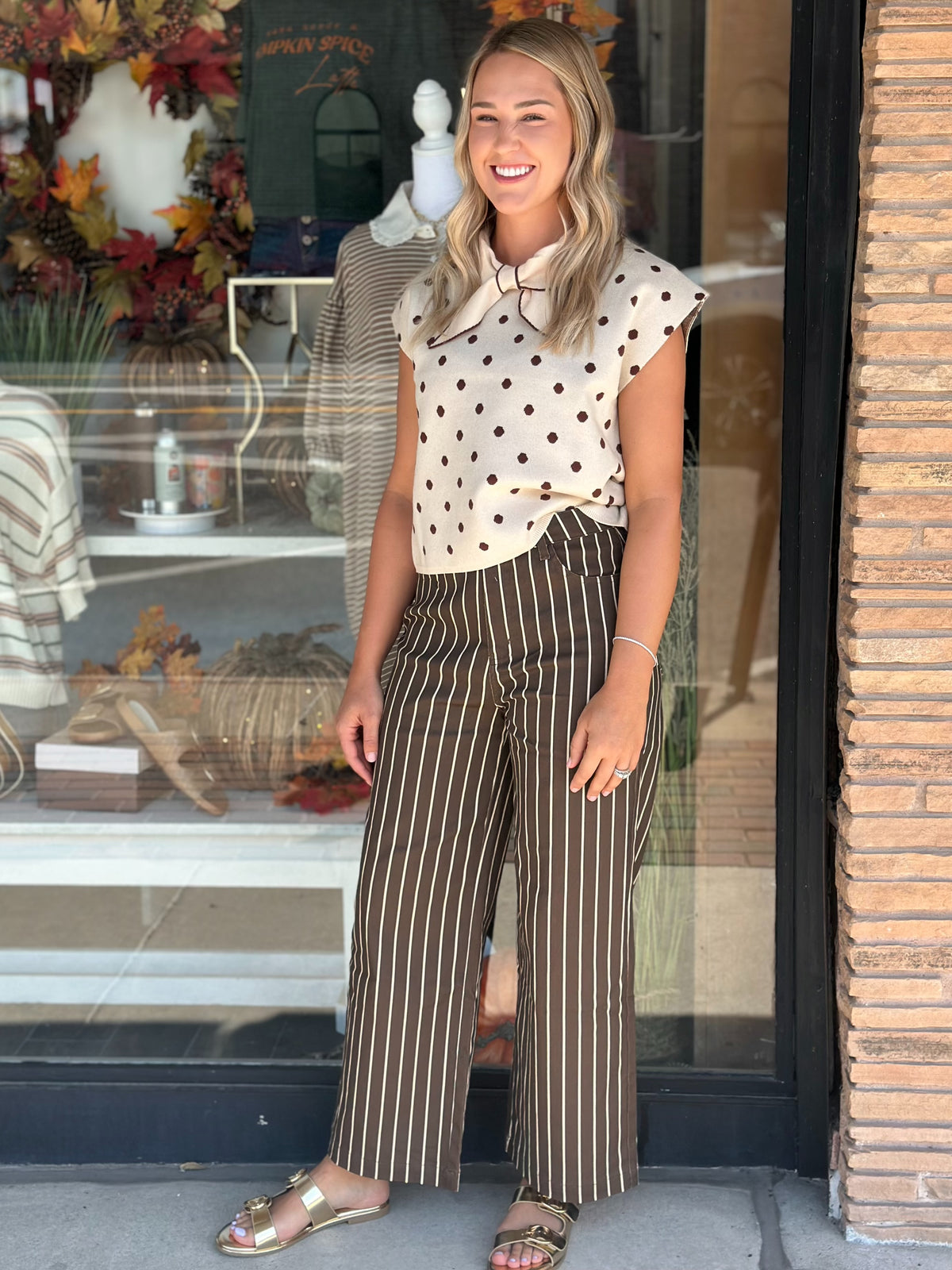 Sophisticated Polka Dot Sweater Top in Ecru