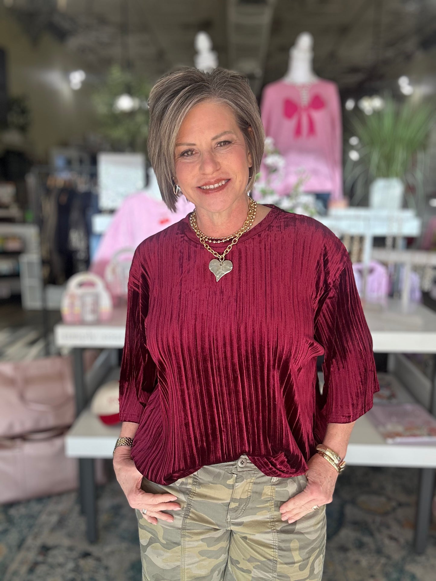 Something Nice Velvet Top in Burgundy