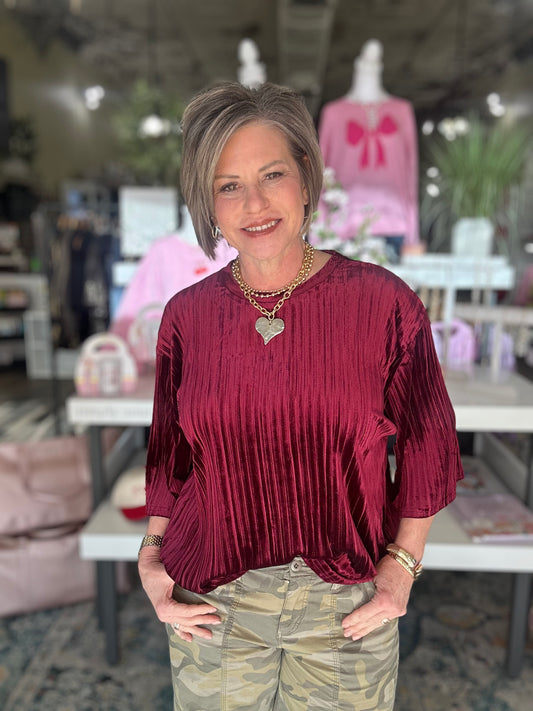 Something Nice Velvet Top in Burgundy