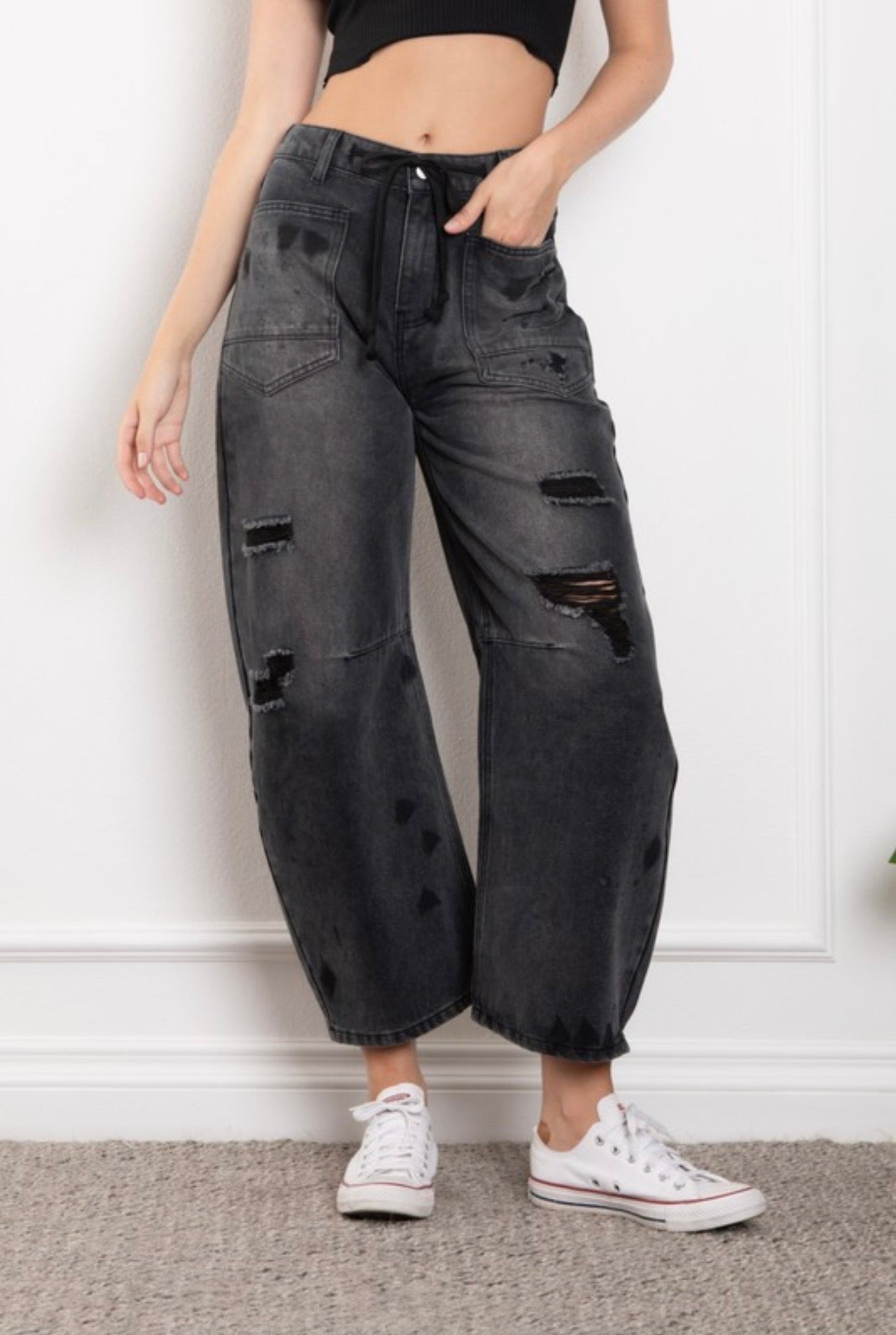 Katrina Black Washed Barrel Jean