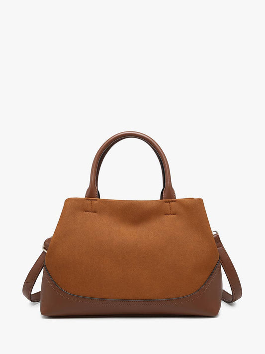 Ximena Suede Satchel Purse in Brown