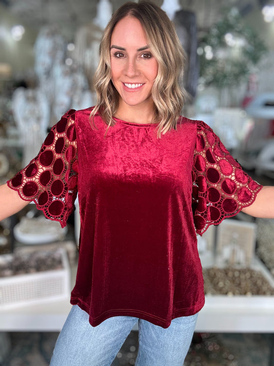 NEW! Home for The Holidays Velvet Top in Wine