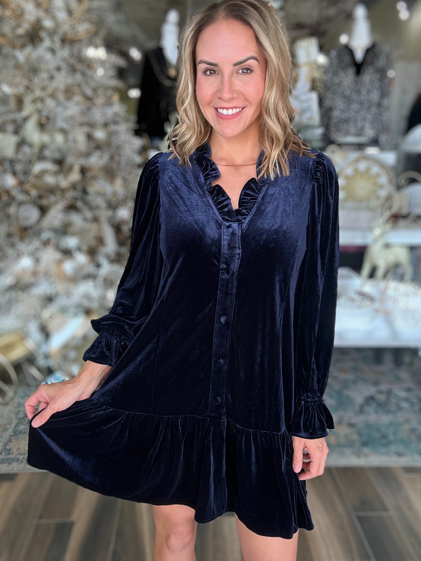 NEW! Wishful Weekends Velvet Dress in Navy
