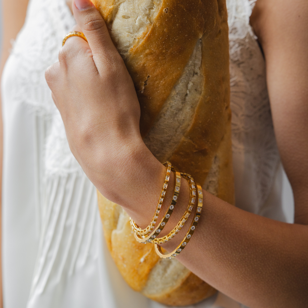 Brenda Grands Waterproof Gold Structured Tennis Bangle