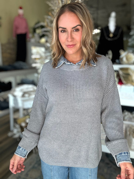 NEW! Mindful Matter Sweater in Grey/Denim