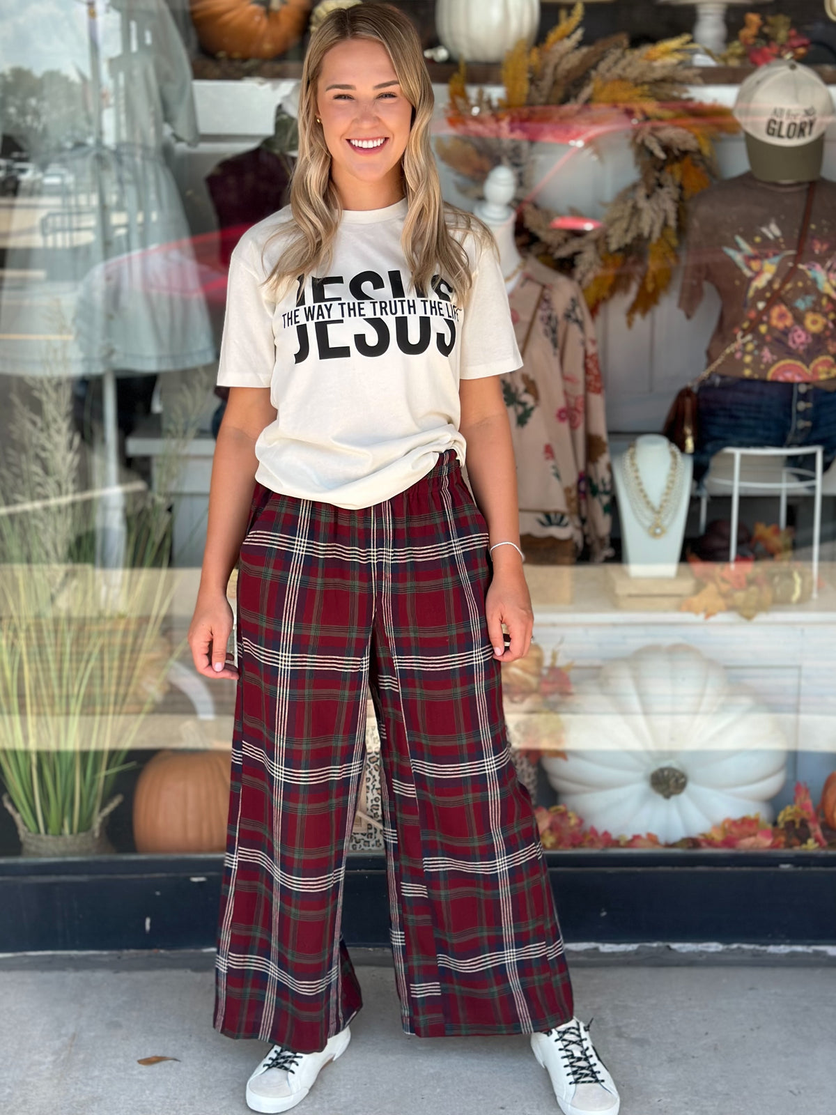 Plaid Perfection Pant in Burgundy