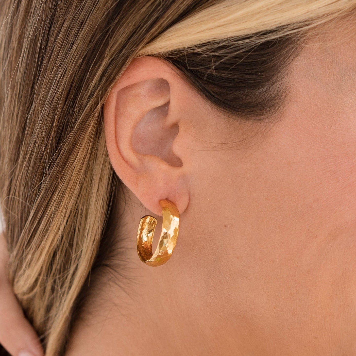 Brenda Grands Gold Hammered Thick Hoops