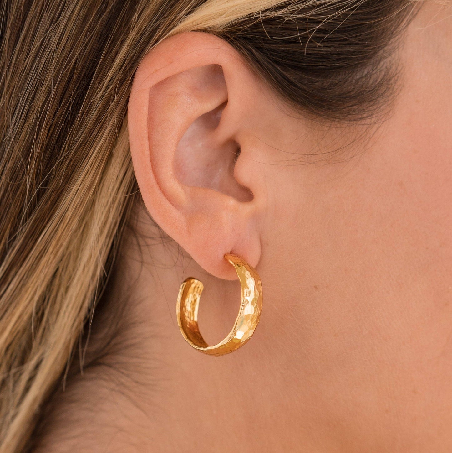 Brenda Grands Gold Hammered Thick Hoops