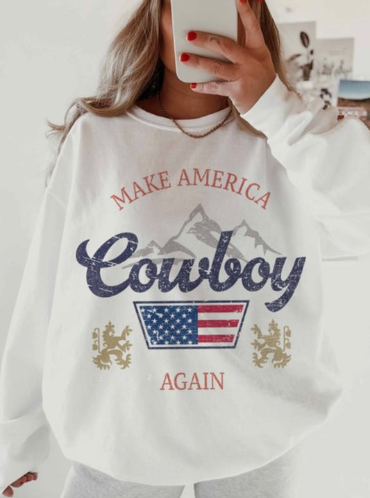 NEW! Make America Cowboy Again Oversized Sweatshirt in white