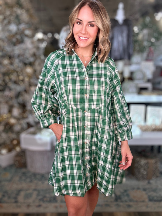 NEW! So Plaid You're Mine Dress in green