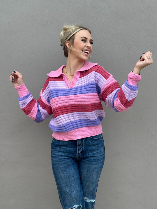 NEW! Shades of Pink Striped Sweater Top