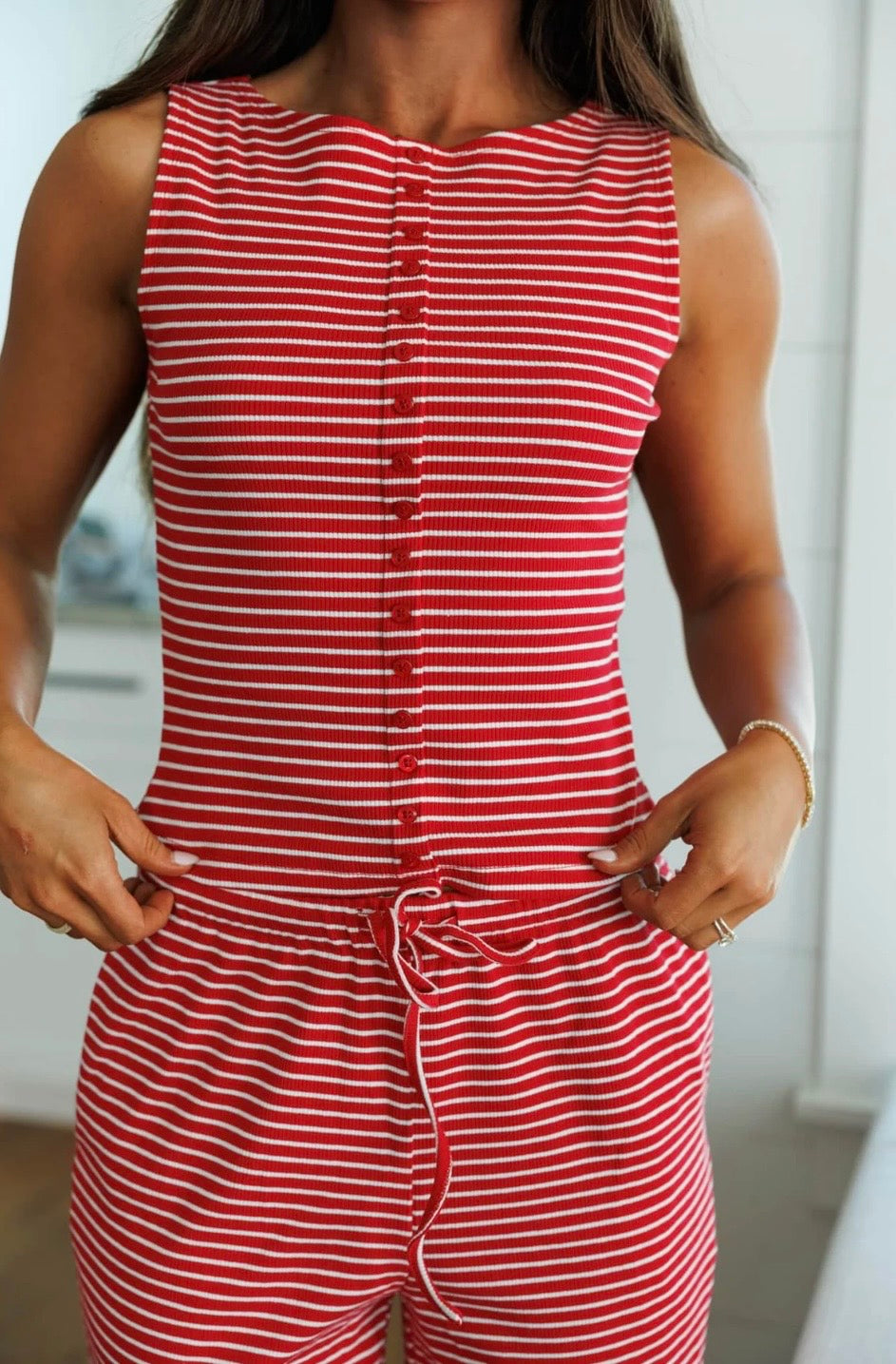 Radiant in Red Striped Pant Set