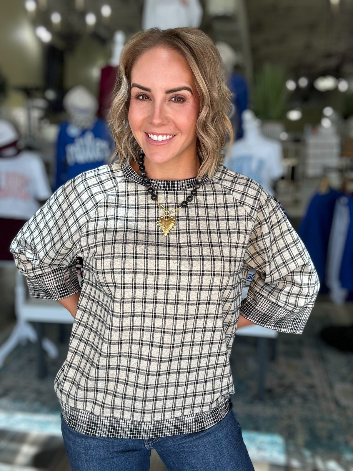 Cool Days Plaid Top in Oatmeal
