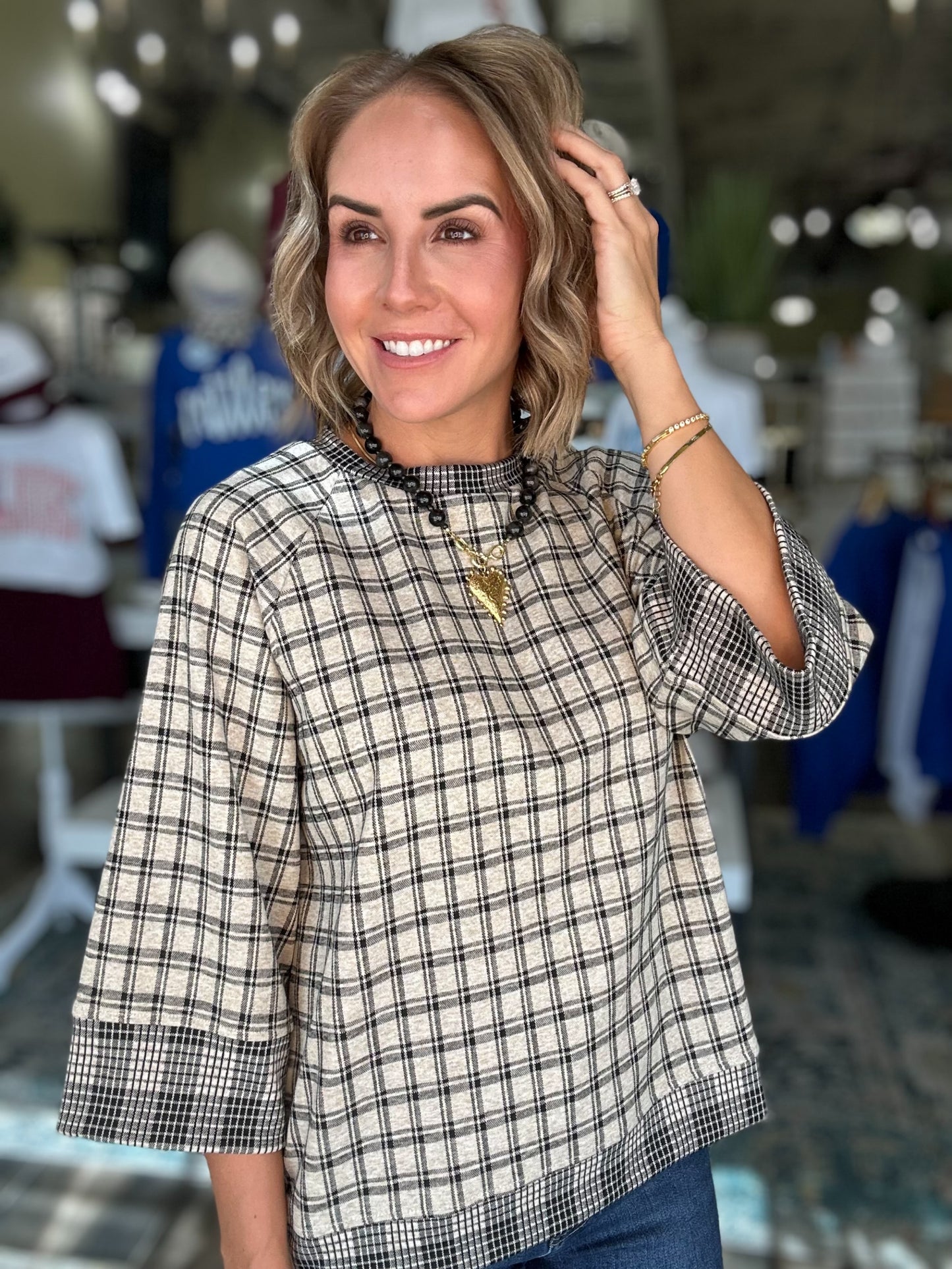 Cool Days Plaid Top in Oatmeal
