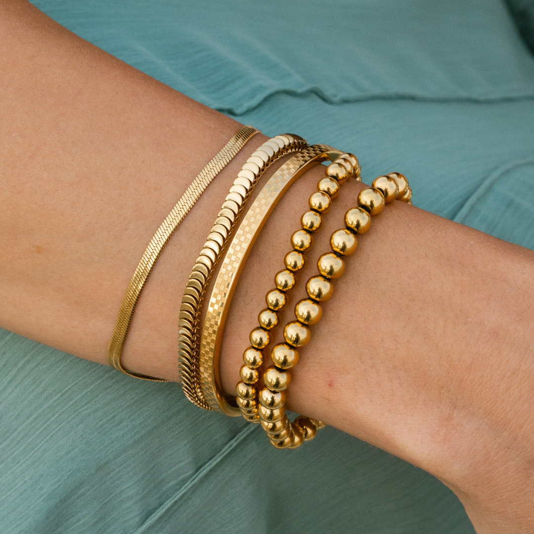 Brenda Grands Chess Waterproof Gold Bangle Bracelet