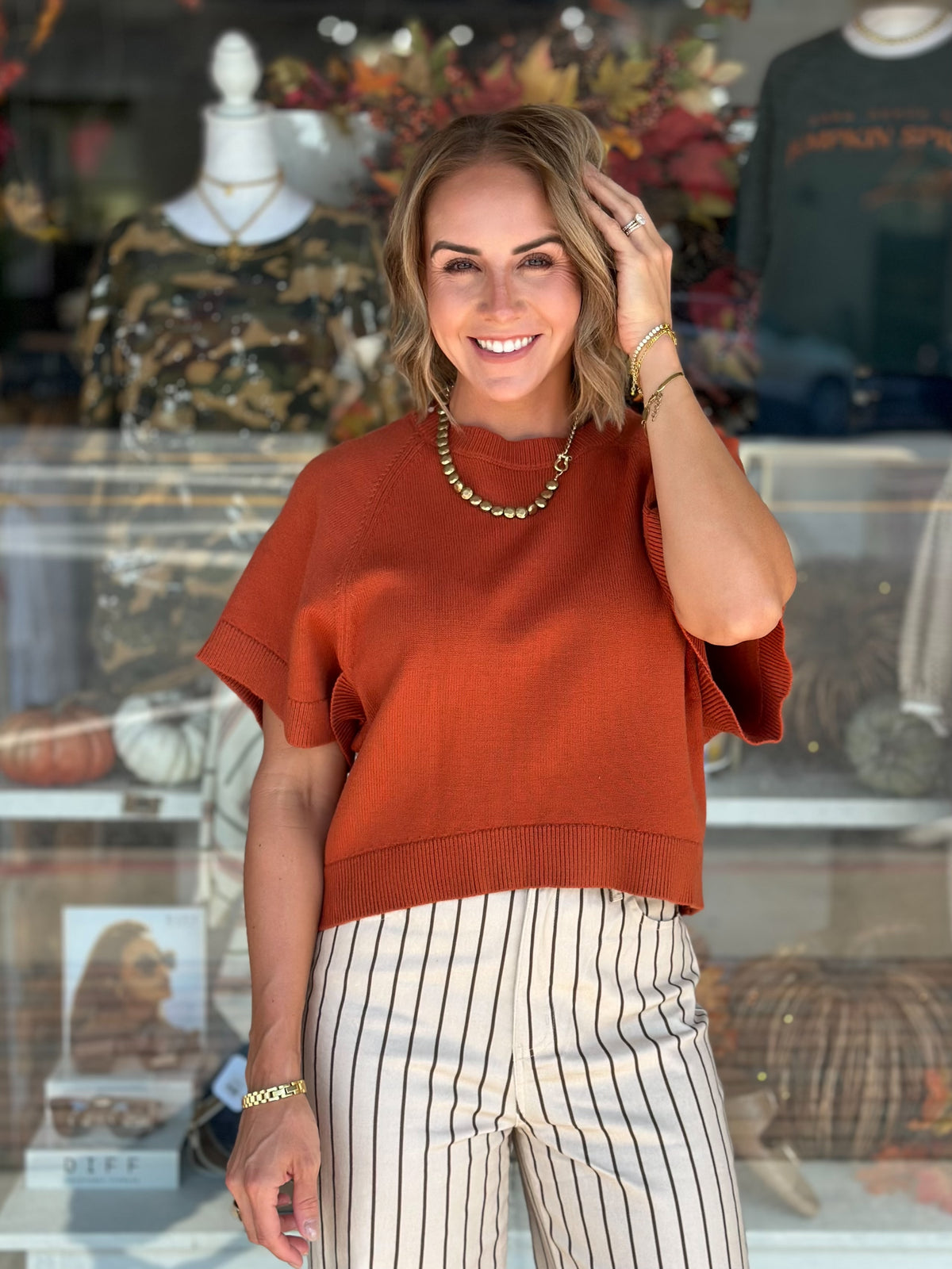 Autumn Ease Sweater Top in Rust
