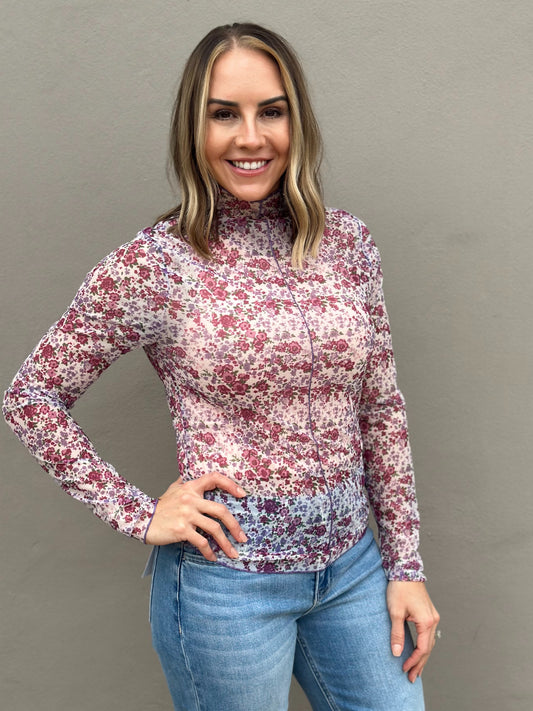 NEW! Floral Accents Mesh Top