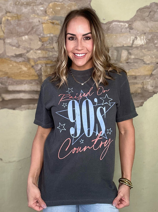 Raised On 90's Country Music Tee in charcoal