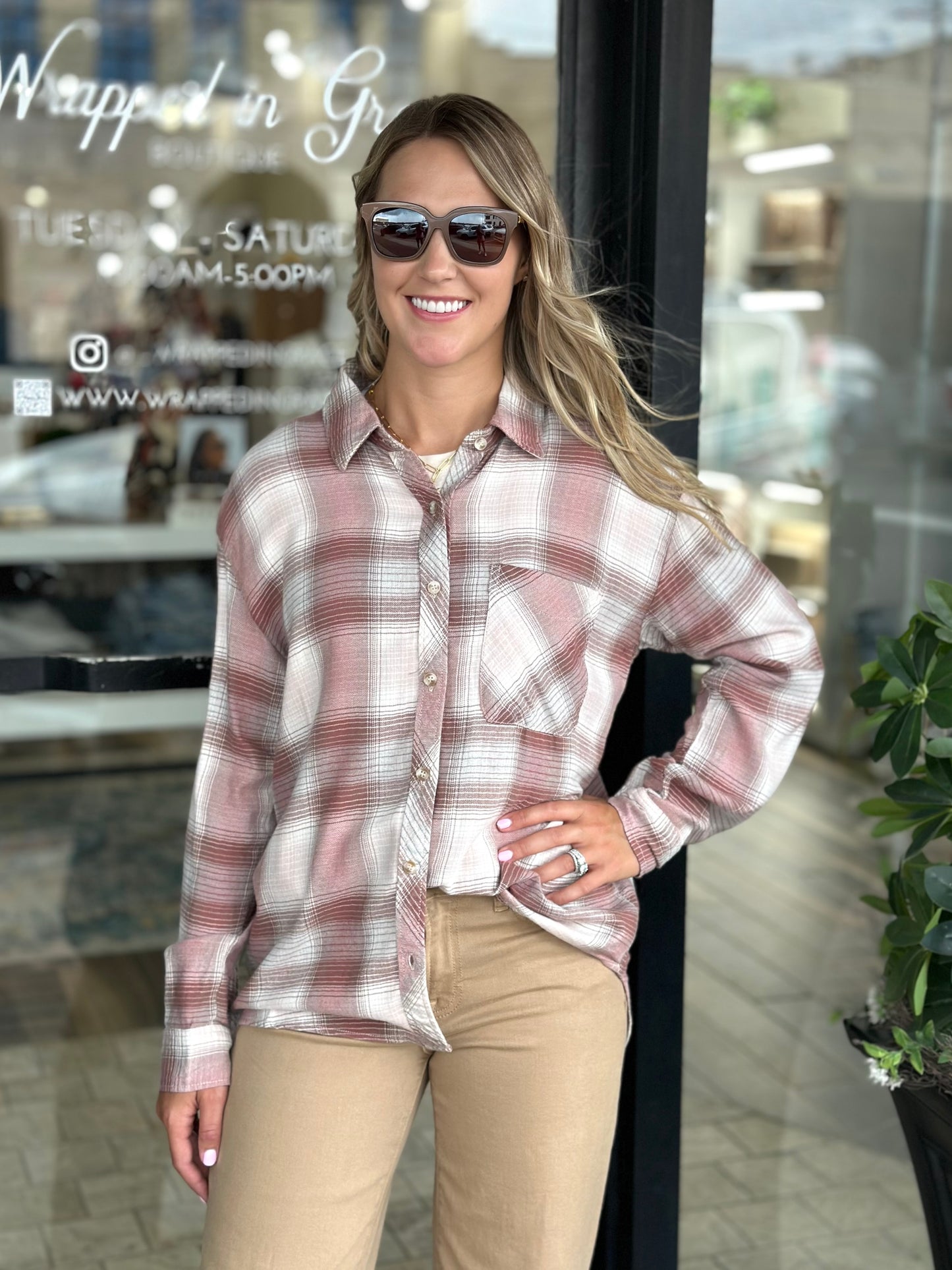 NEW! Retro Plaid Flannel in Pink
