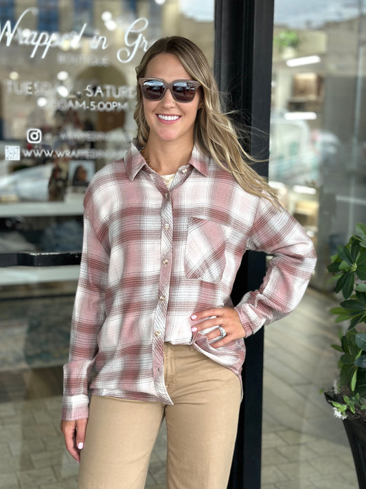 NEW! Retro Plaid Flannel in Pink