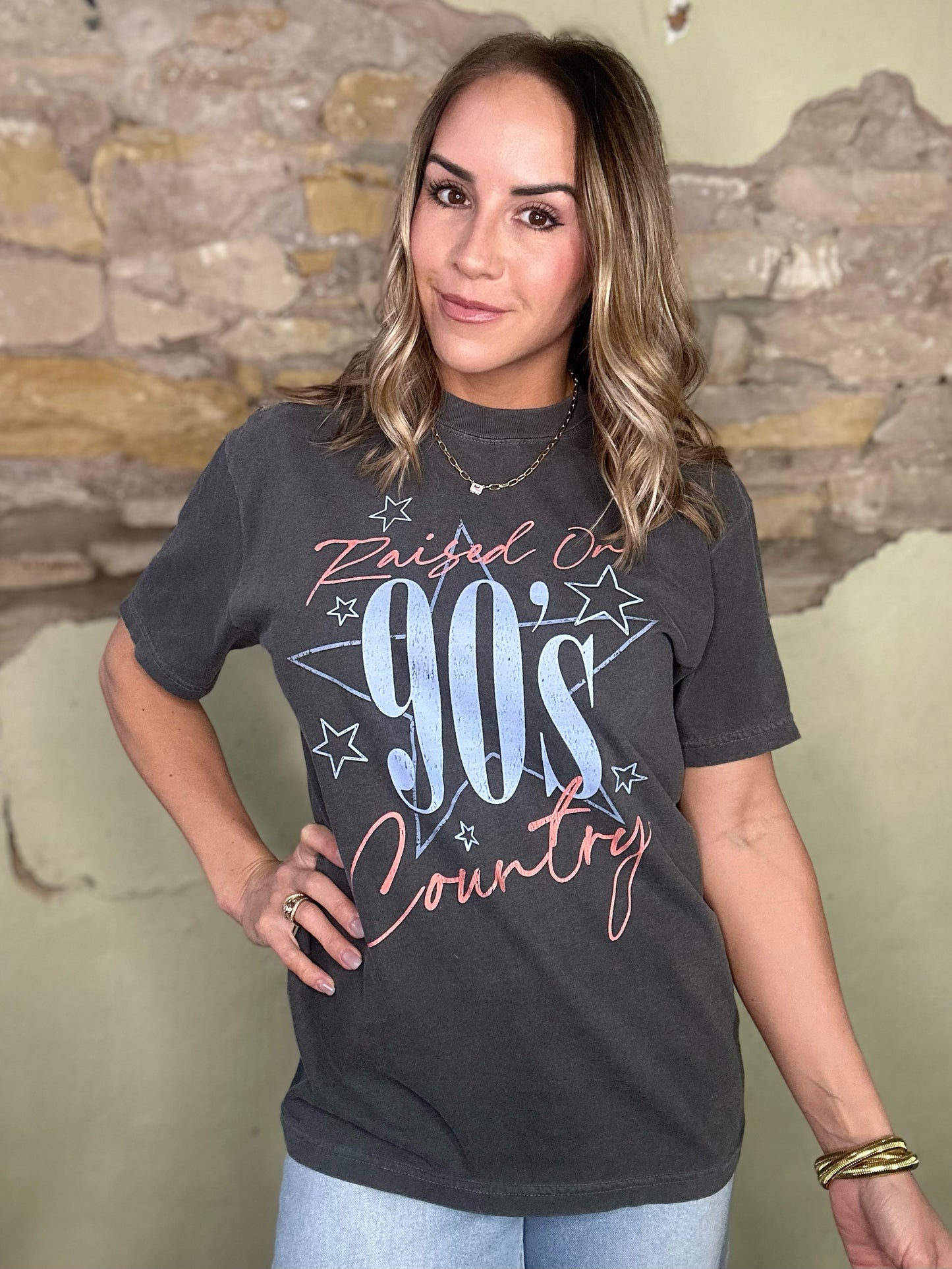 Raised On 90's Country Music Tee in charcoal