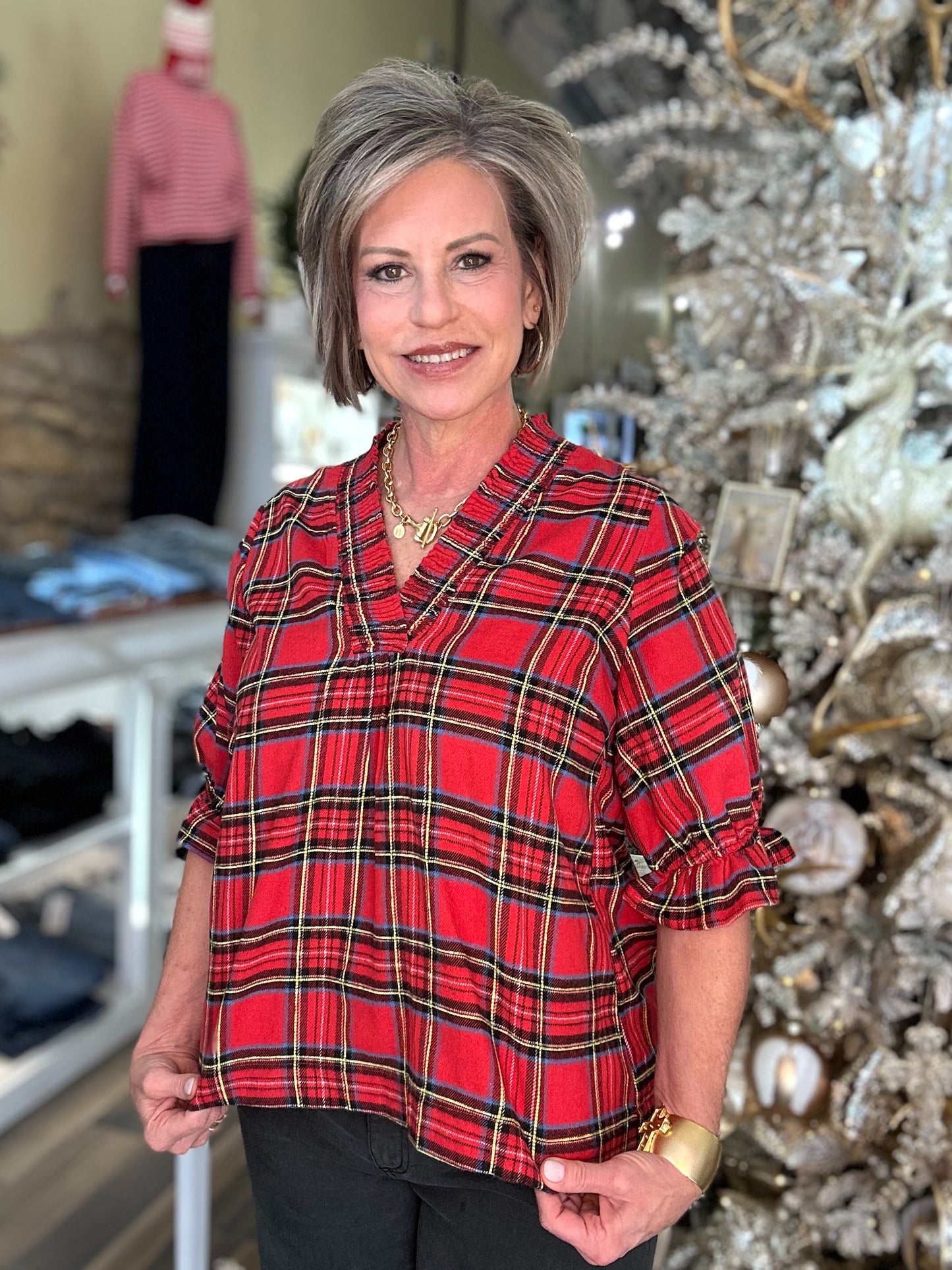 NEW! Home For The Holidays Plaid Top