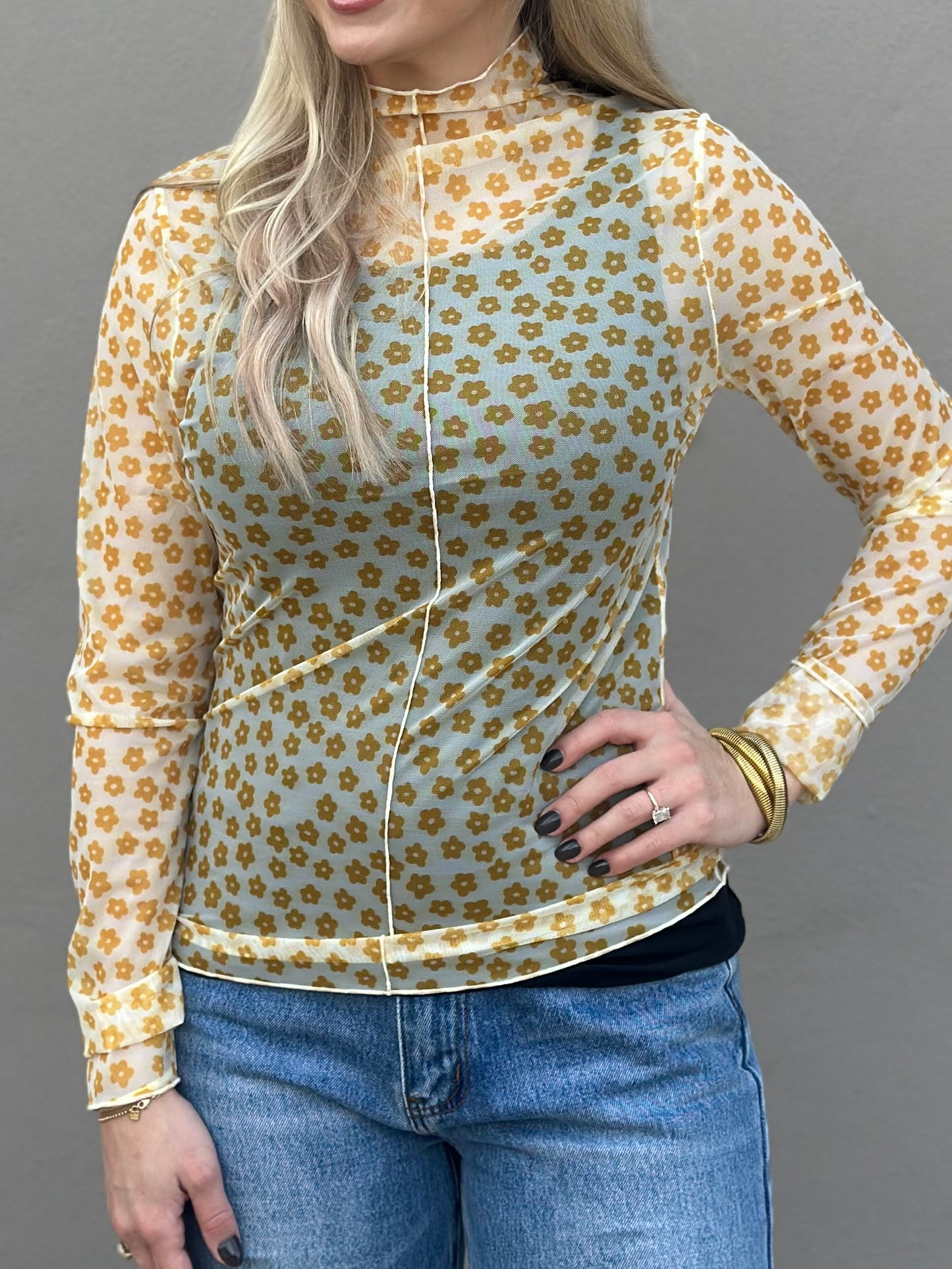 NEW! Floral Accents Mesh Top