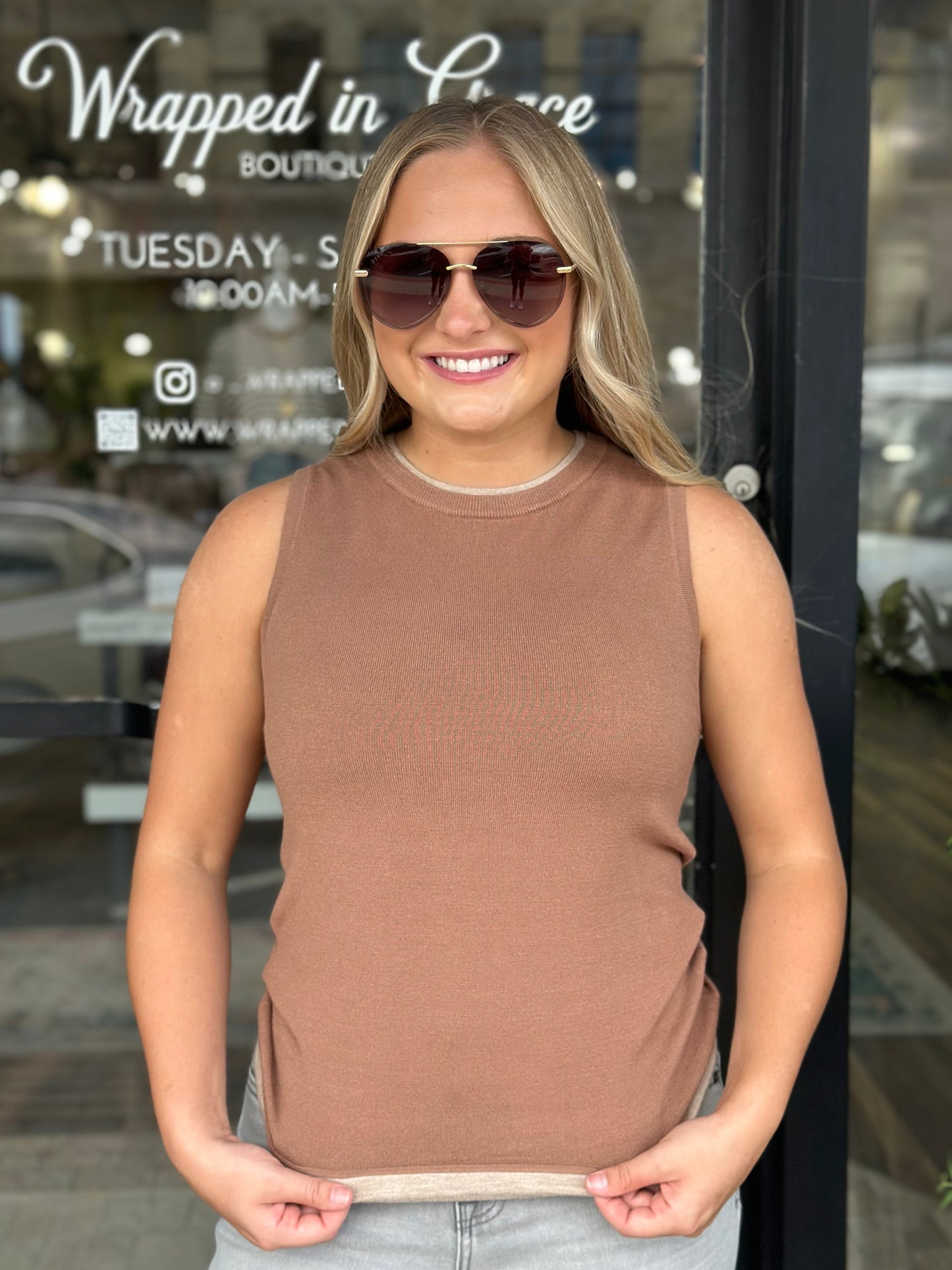 NEW! Layered Look Tank in Mocha