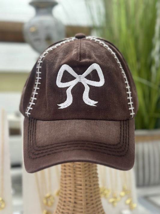 Vintage Football Embroidered Bow Cap