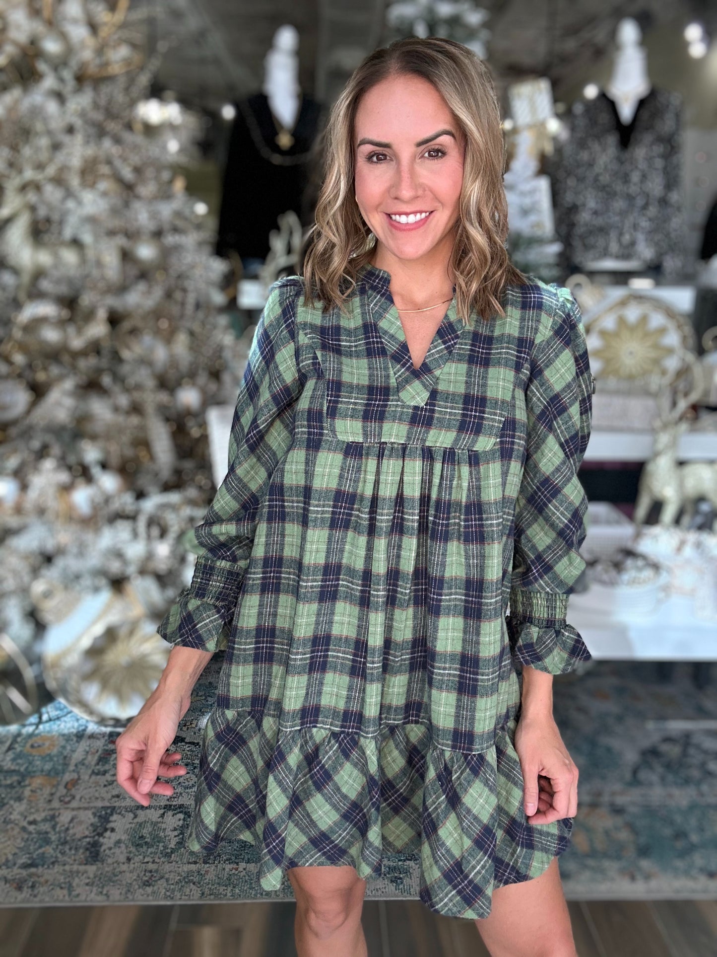 NEW! Holly Season Plaid Dress in Green