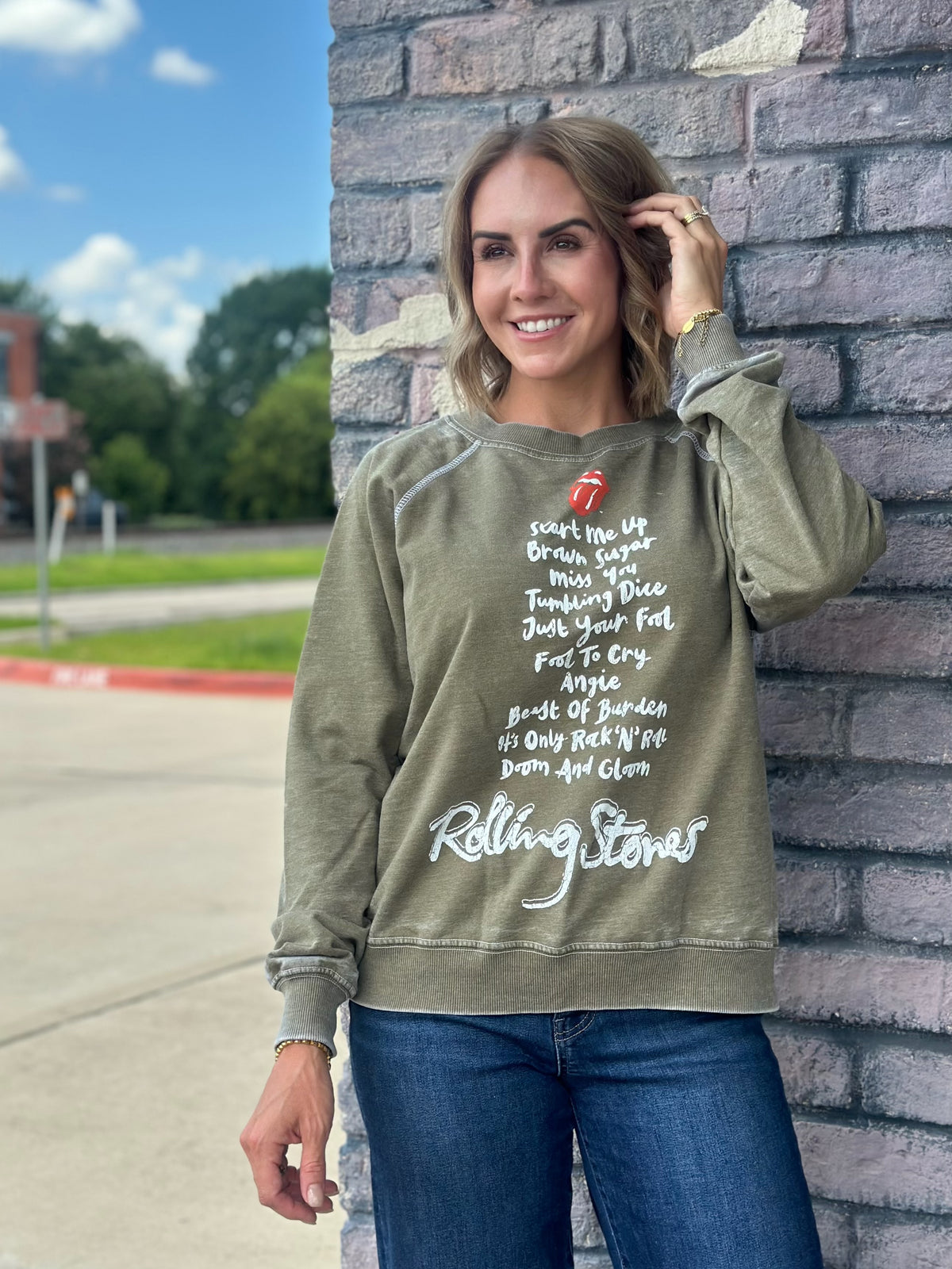 Rolling Stones Pullover Sweatshirt in Vintage Olive