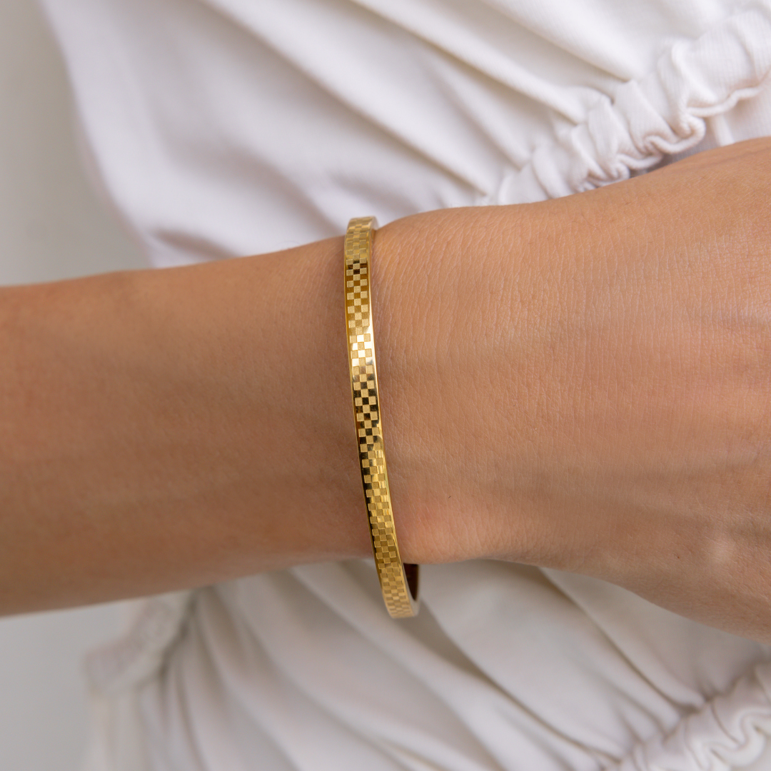 Brenda Grands Chess Waterproof Gold Bangle Bracelet