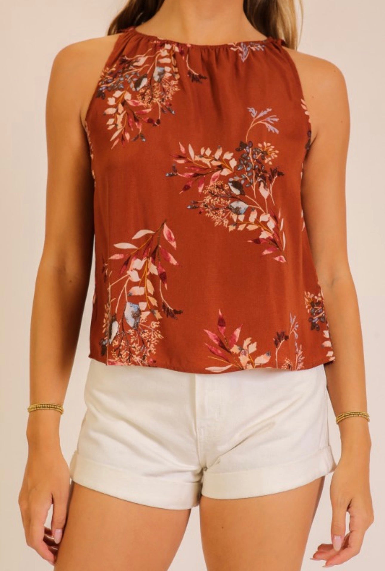 Floral Charm Tank Top in Rust