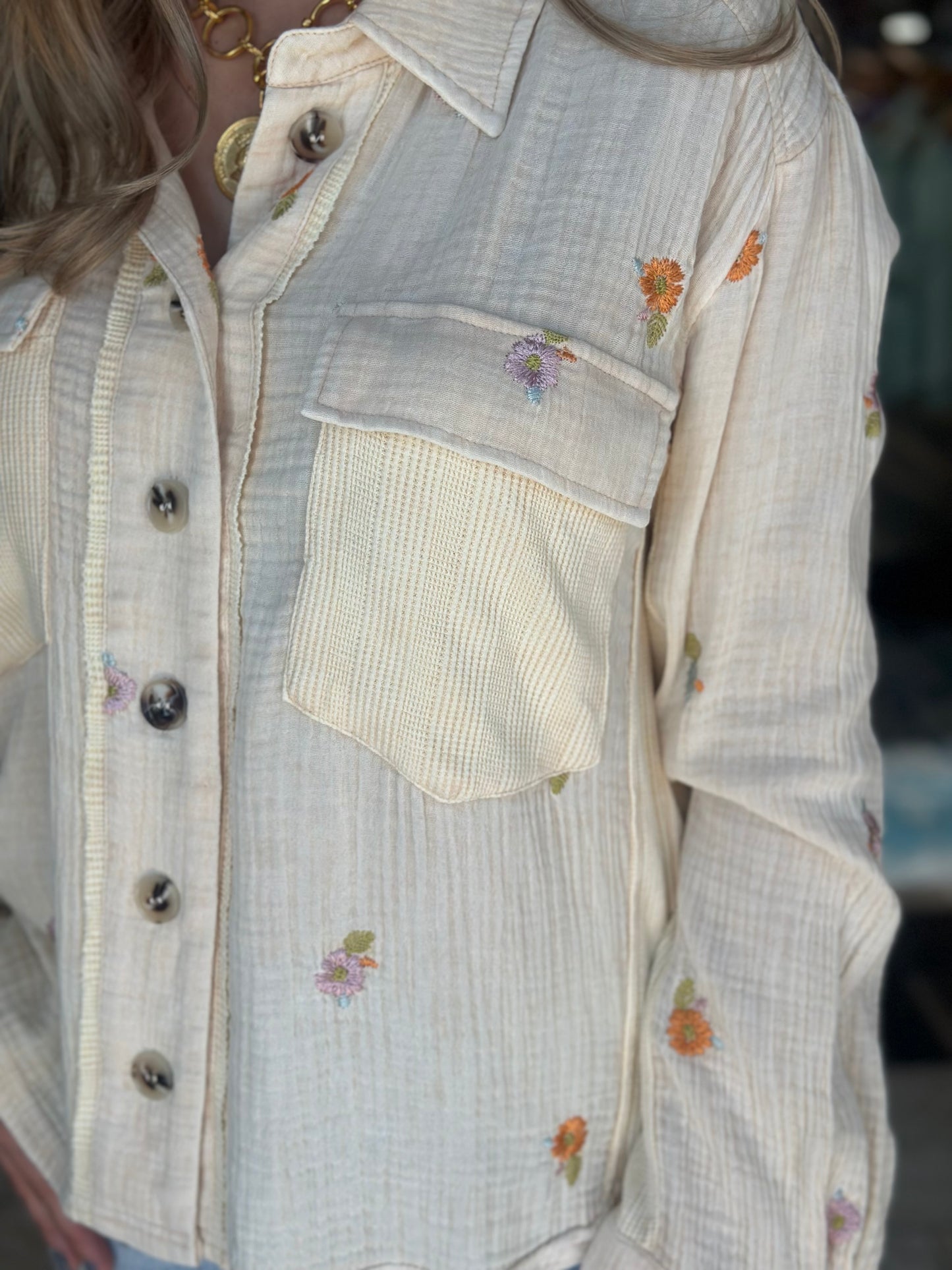 Garden of Flowers Button Top in Cream