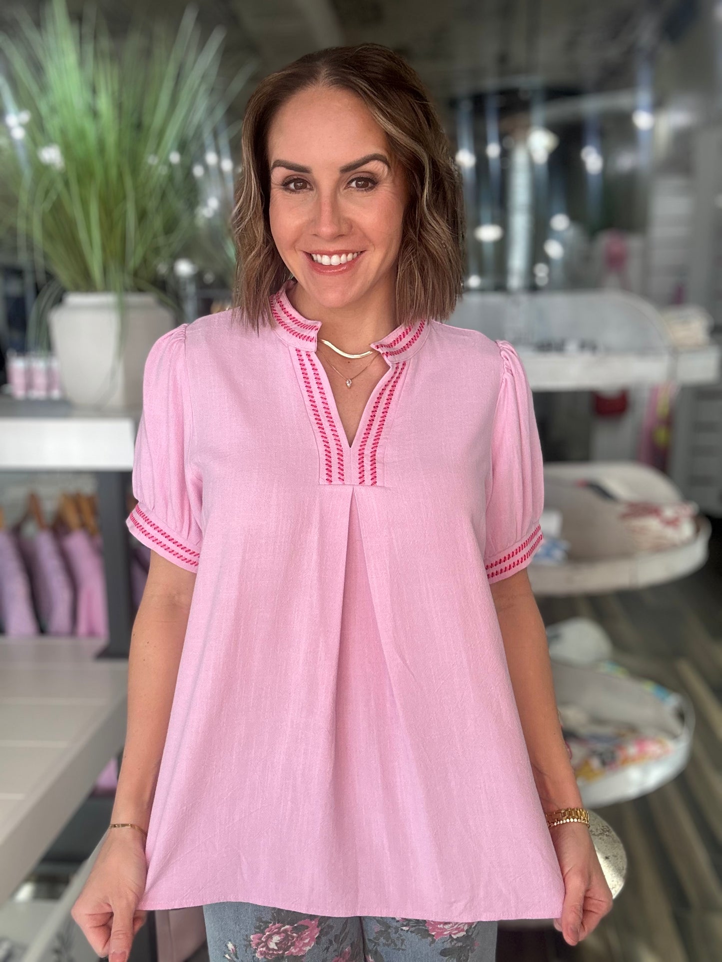 Powerful Pink Embroidered Top