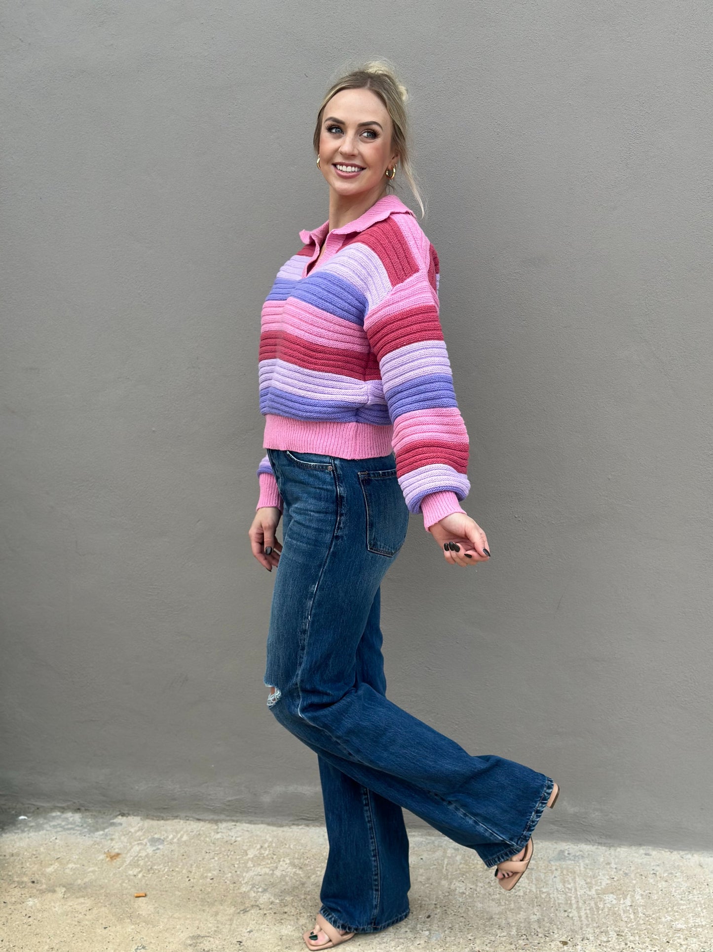 NEW! Shades of Pink Striped Sweater Top