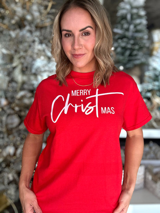 NEW! Merry CHRISTmas Tee in Red