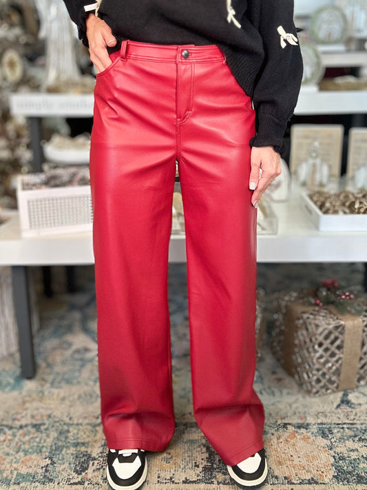 NEW! Sleigh All Day Leather Pants in red