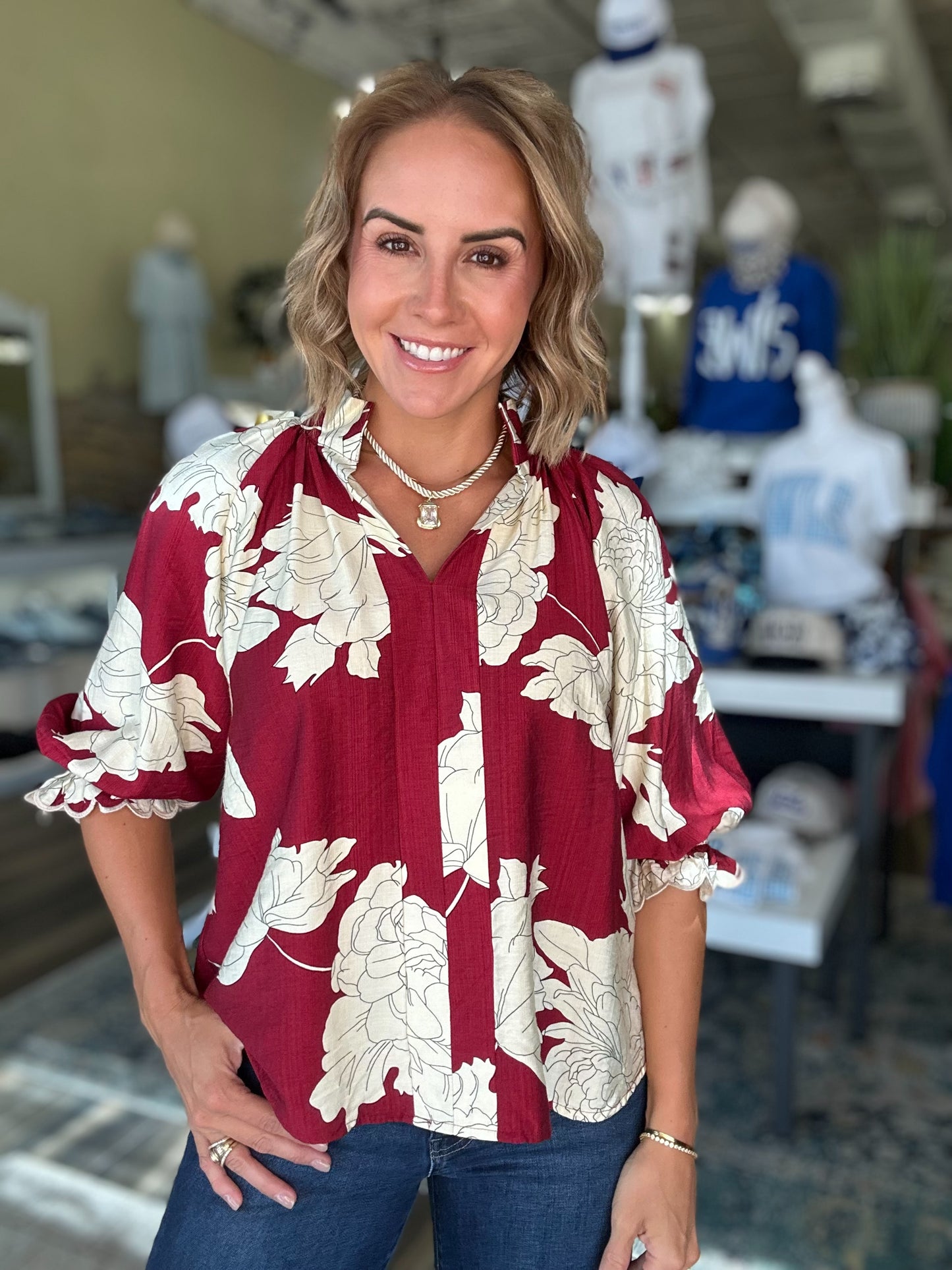 Faithful Floral Top in Burgundy
