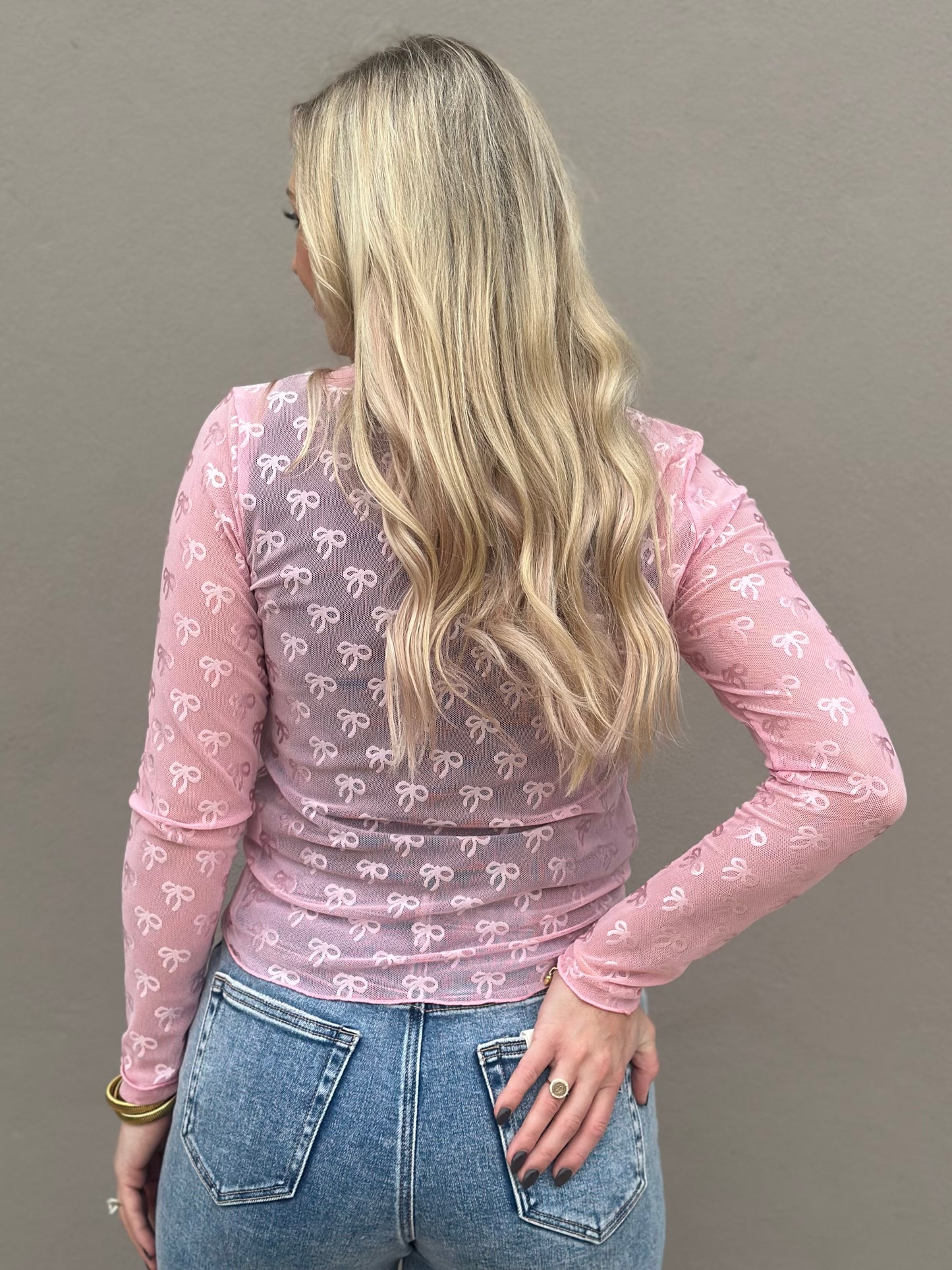 NEW! Sweeter with Bows Mesh Top in pink