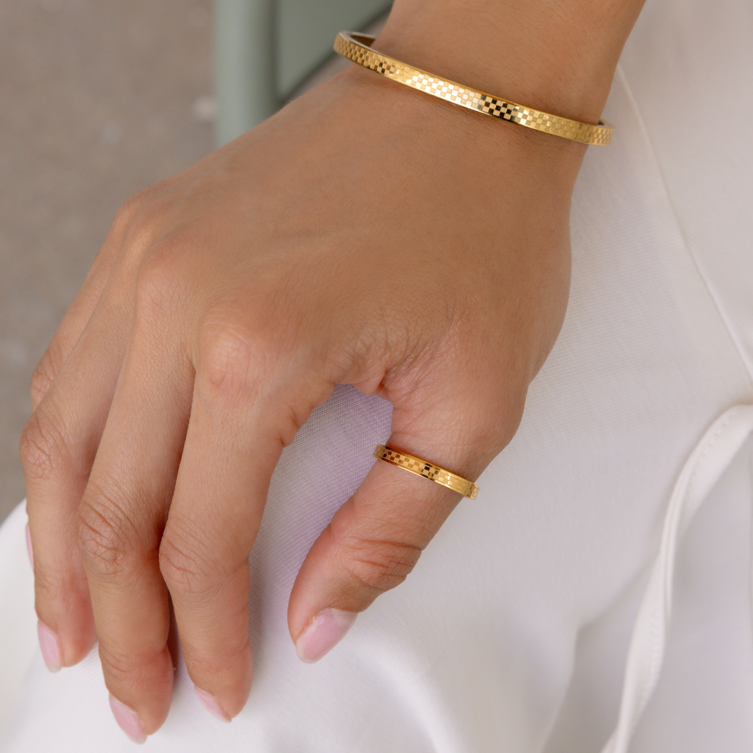 Brenda Grands Chess Waterproof Gold Bangle Bracelet