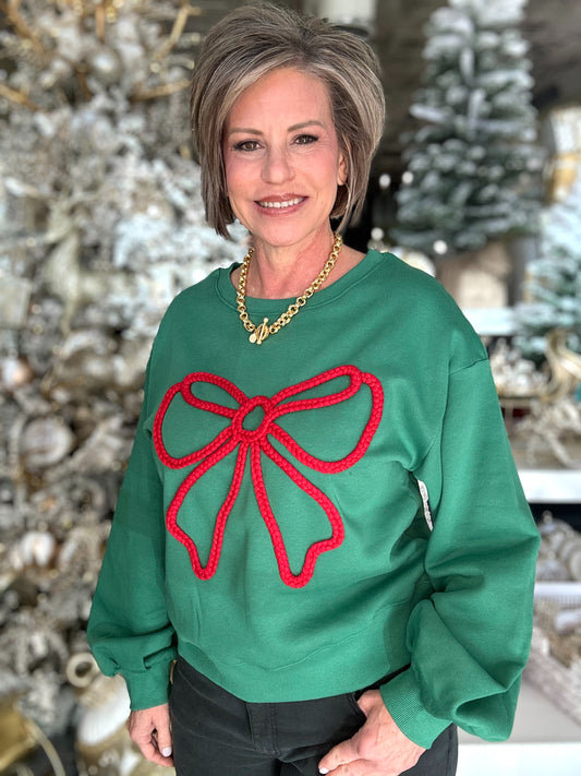 A Holiday Bow Sweatshirt in Green