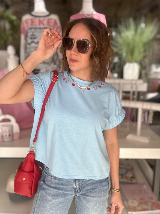 Candy Hearts Top in Sky Blue