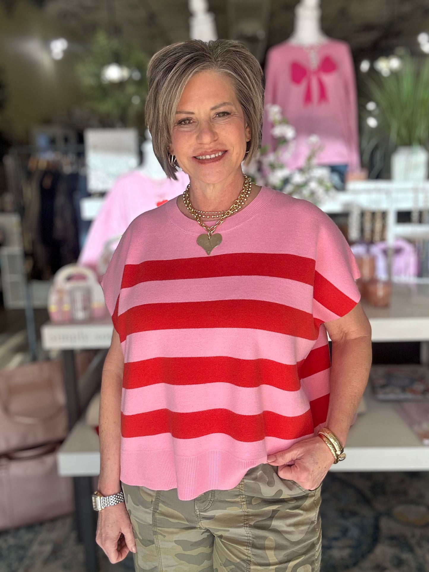 Sweetheart Striped Sweater Top