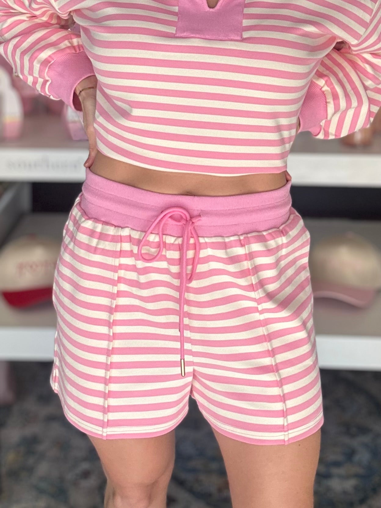 Love Line Pink Striped Shorts Set