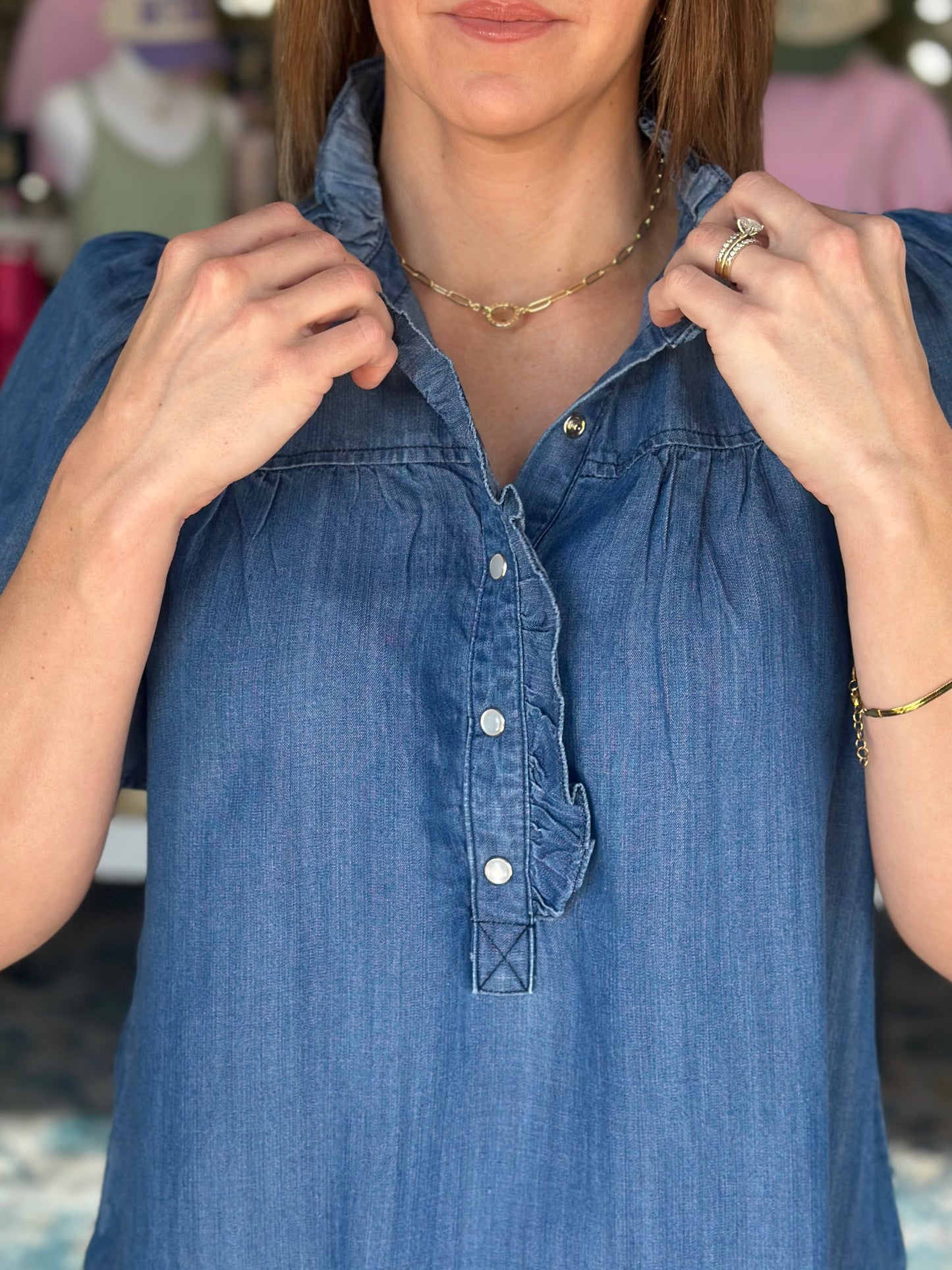 Southern Charm Denim Pearl Snap Top