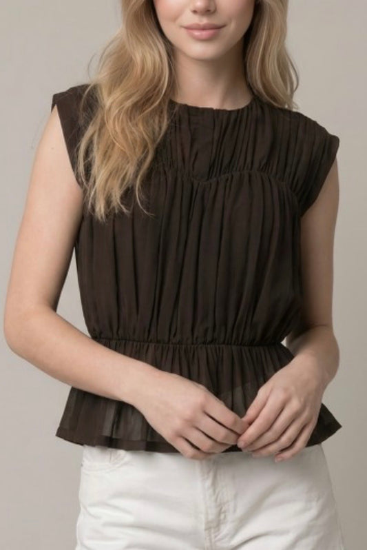 Edgy Peplum Top in Dark Brown