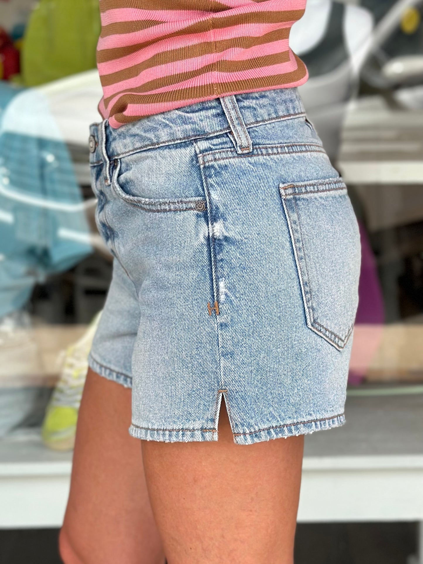 Hidden Walking on Sunshine Mid Rise Denim Shorts