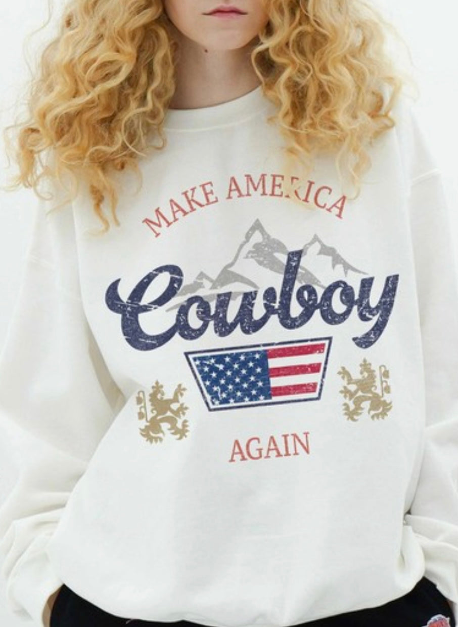 NEW! Make America Cowboy Again Oversized Sweatshirt in white