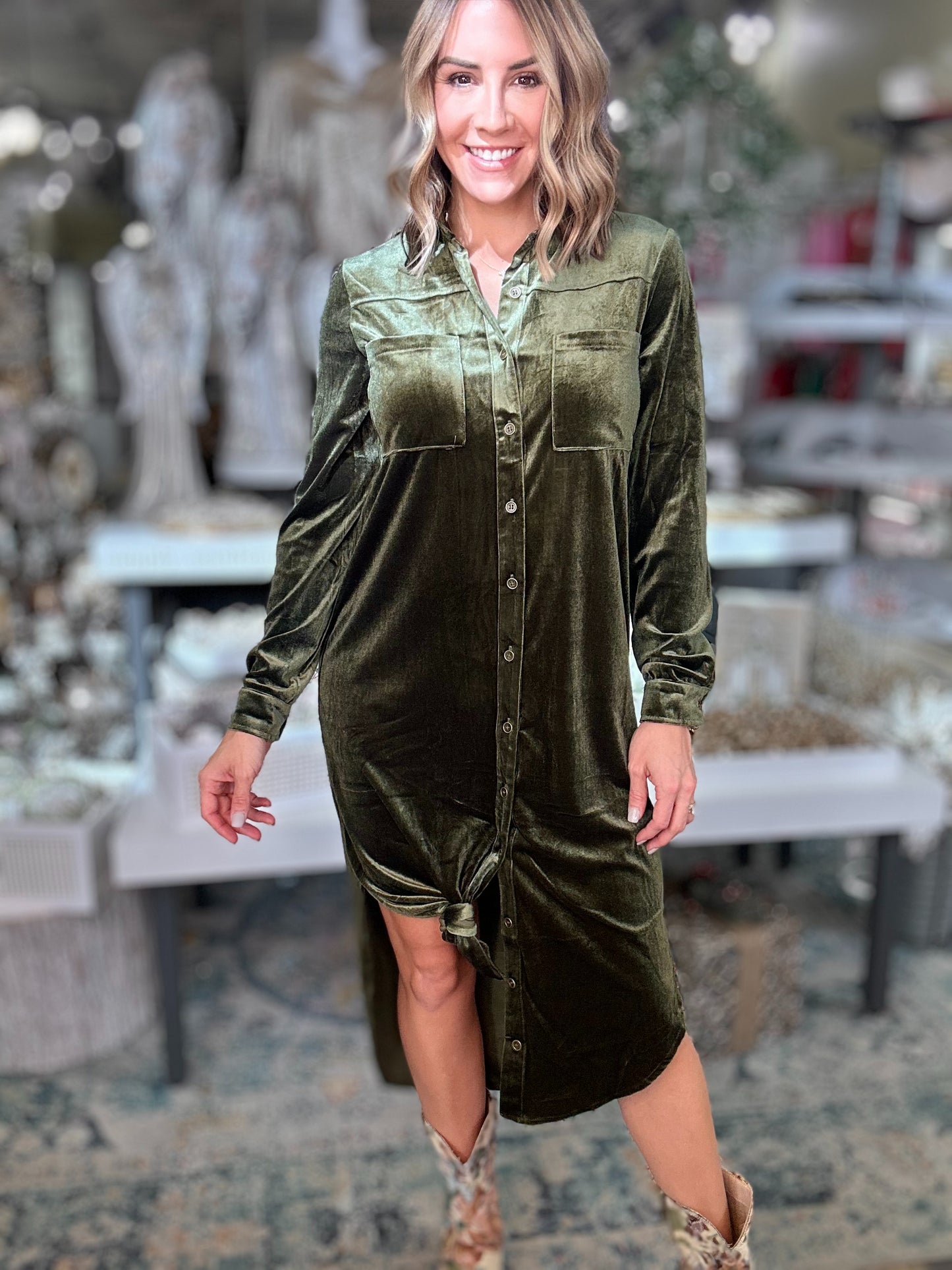 NEW! Always in Style Velvet Dress in Olive